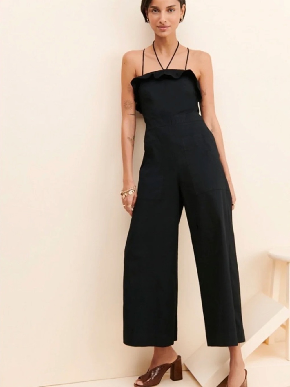 Anthropologie Maeve Ruffled Wide Leg Jumpsuit -